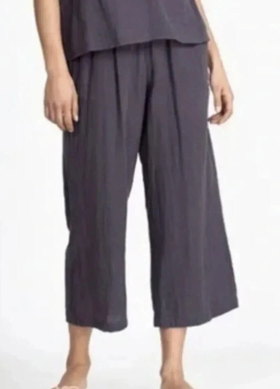 Calme Johnny Was Graphite Gauze Crop Drawstring Wide Leg Pull-On Pants Sz L CC